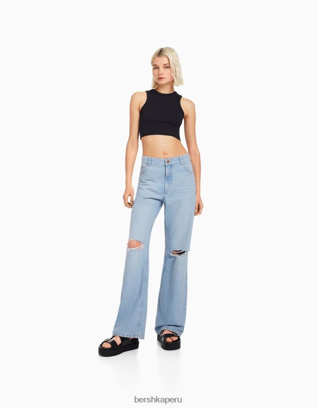 azul claro Bershka mujer vaqueros anchos rotos de los 90 806J6B1559