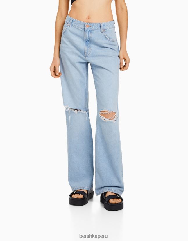 azul claro Bershka mujer vaqueros anchos rotos de los 90 806J6B1559