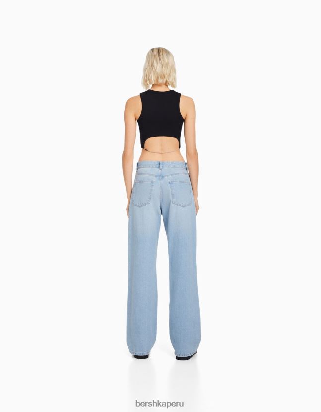 azul claro Bershka mujer vaqueros anchos rotos de los 90 806J6B1559