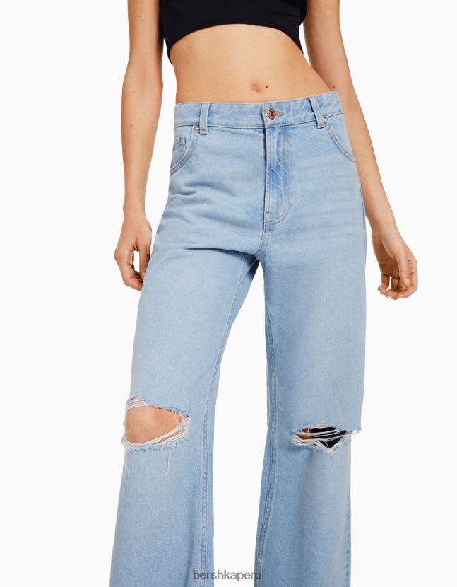 azul claro Bershka mujer vaqueros anchos rotos de los 90 806J6B1559