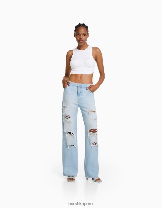 azul claro Bershka mujer vaqueros anchos rotos de los 90 806J6B1582