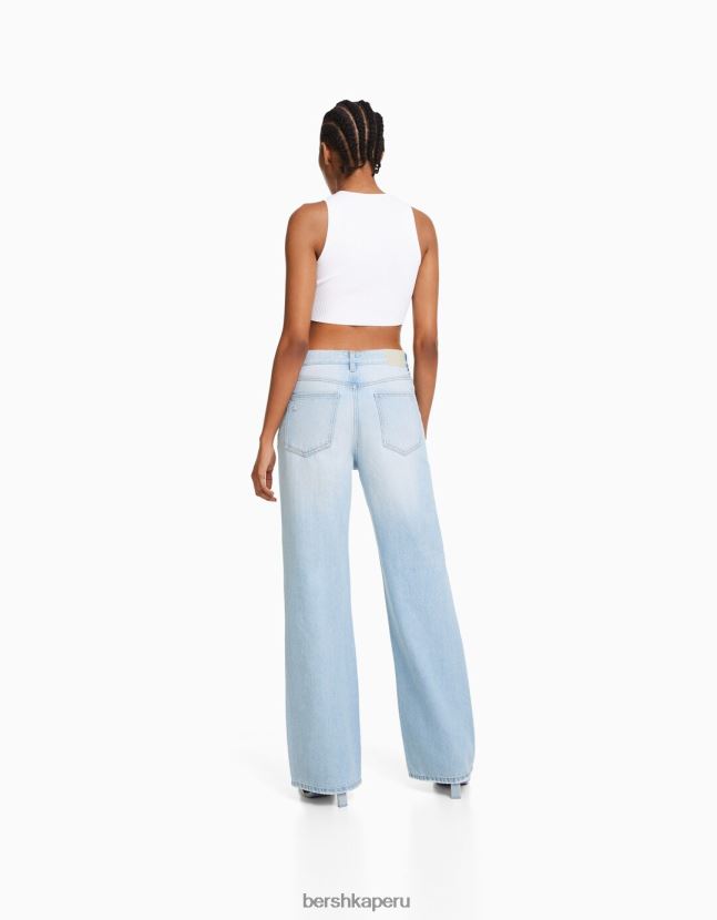 azul claro Bershka mujer vaqueros anchos rotos de los 90 806J6B1582