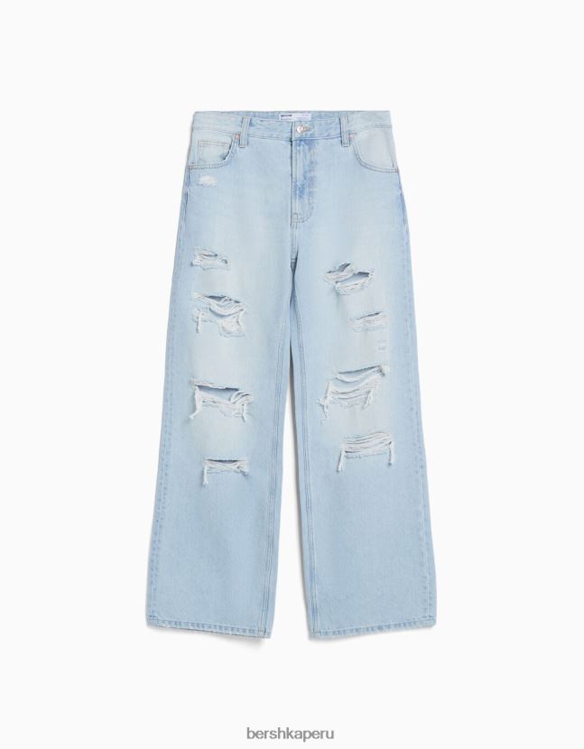 azul claro Bershka mujer vaqueros anchos rotos de los 90 806J6B1582