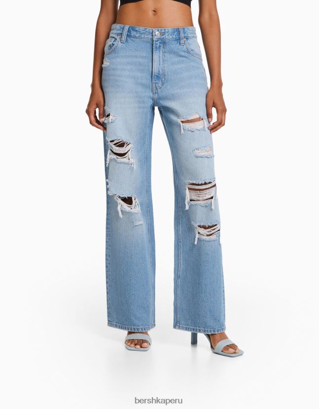 azul claro Bershka mujer vaqueros anchos rotos de los 90 806J6B1583