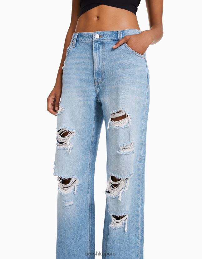 azul claro Bershka mujer vaqueros anchos rotos de los 90 806J6B1583