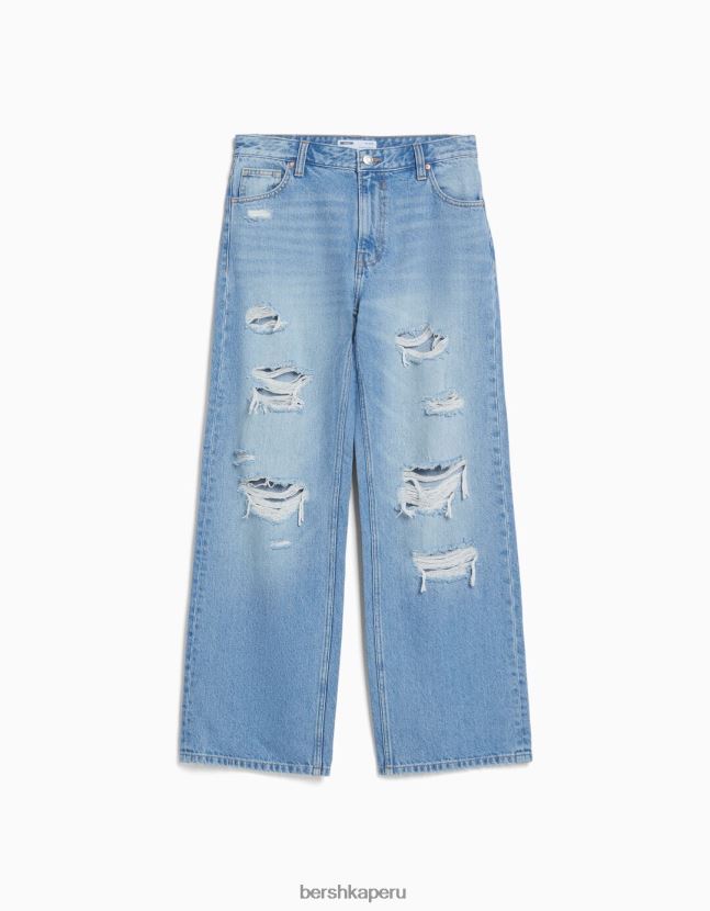 azul claro Bershka mujer vaqueros anchos rotos de los 90 806J6B1583