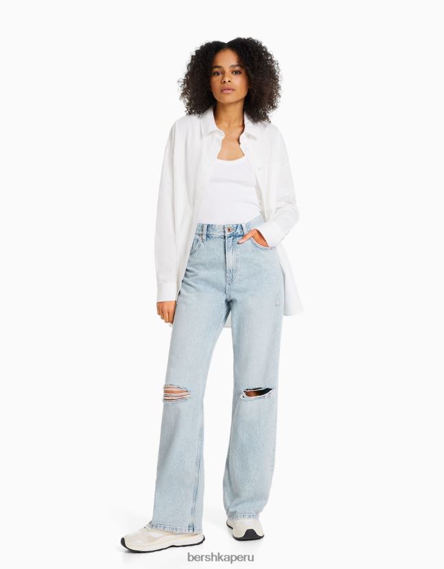 azul claro Bershka mujer vaqueros anchos rotos de los 90 806J6B1606