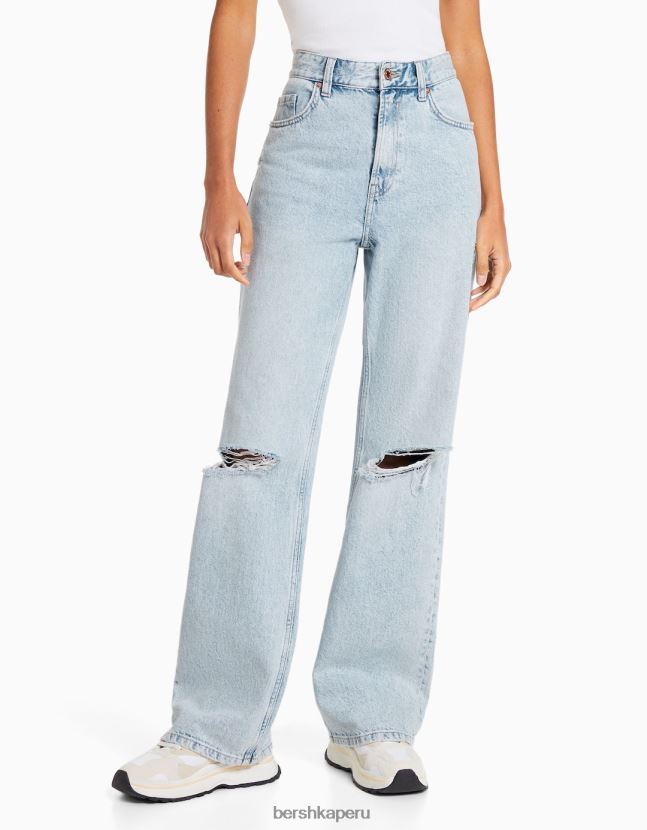 azul claro Bershka mujer vaqueros anchos rotos de los 90 806J6B1606