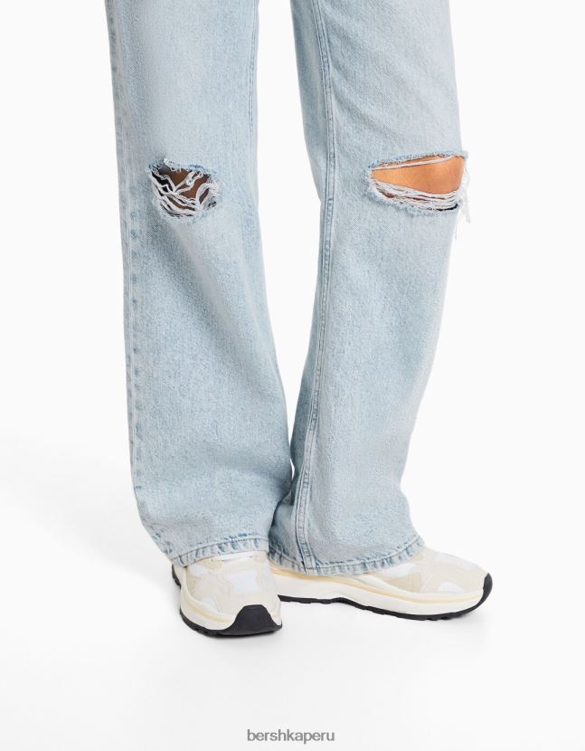 azul claro Bershka mujer vaqueros anchos rotos de los 90 806J6B1606