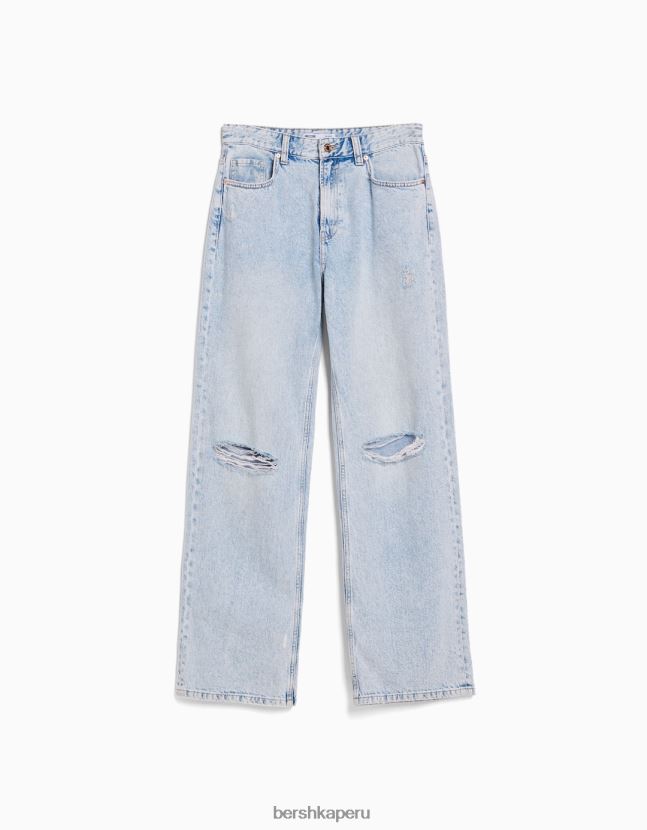 azul claro Bershka mujer vaqueros anchos rotos de los 90 806J6B1606