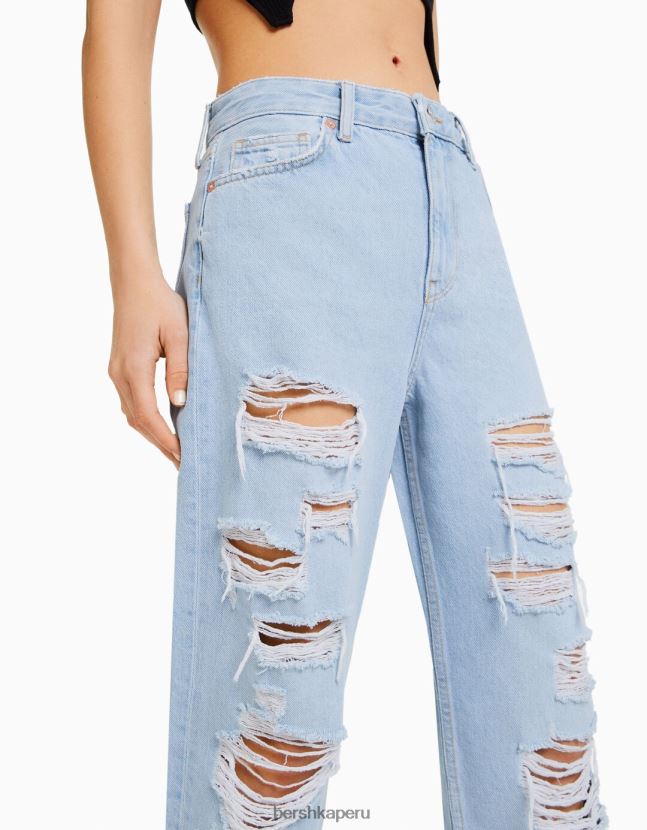 azul claro Bershka mujer vaqueros capri rectos con rotos 806J6B1573