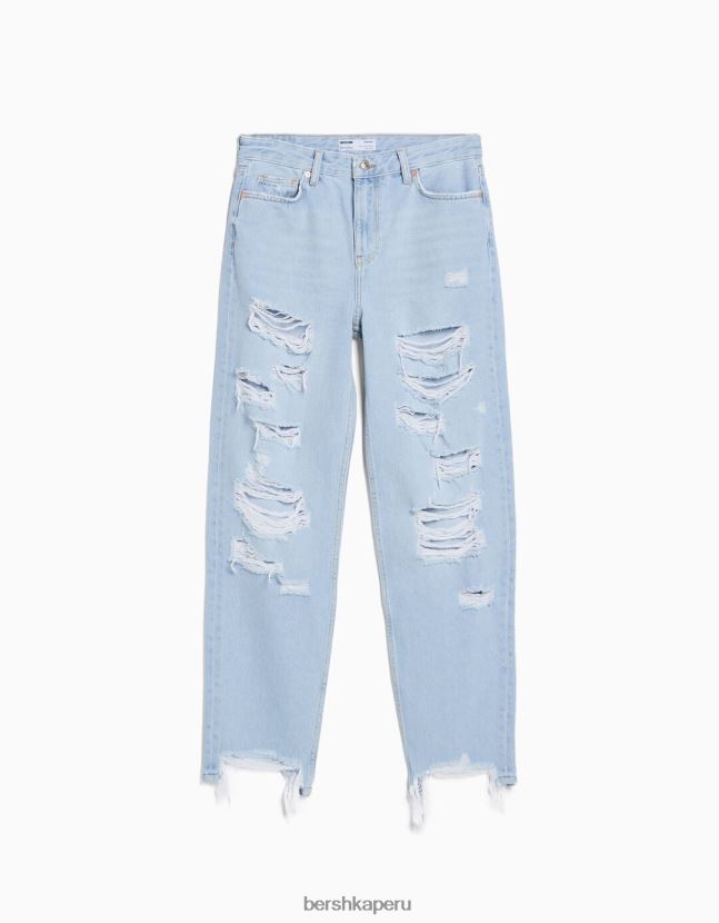 azul claro Bershka mujer vaqueros capri rectos con rotos 806J6B1573