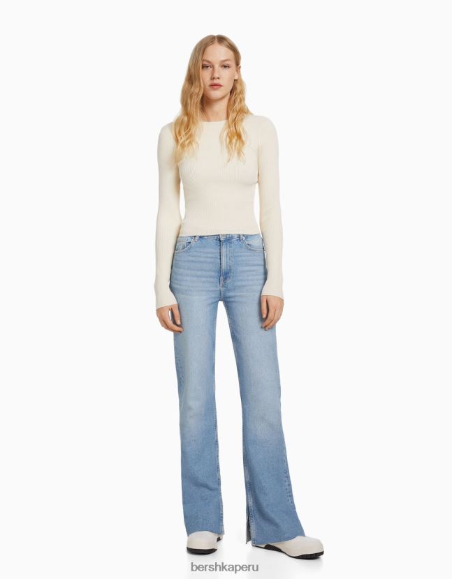 azul claro Bershka mujer vaqueros confort con abertura lateral 806J6B1568