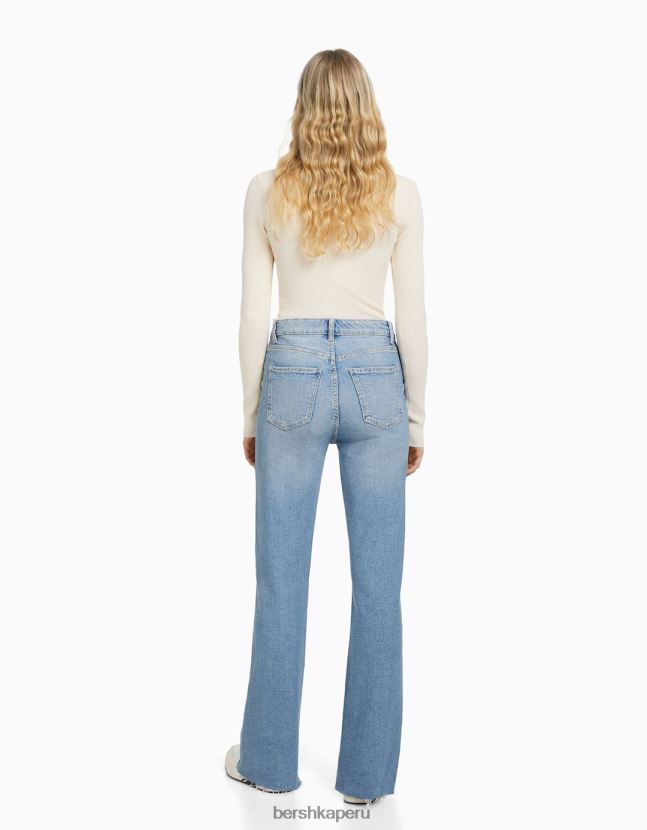 azul claro Bershka mujer vaqueros confort con abertura lateral 806J6B1568
