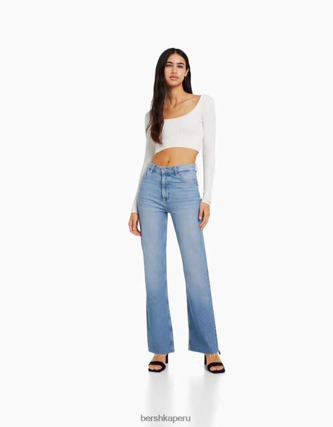 azul claro Bershka mujer vaqueros confort con abertura lateral 806J6B1991