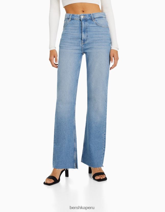 azul claro Bershka mujer vaqueros confort con abertura lateral 806J6B1991