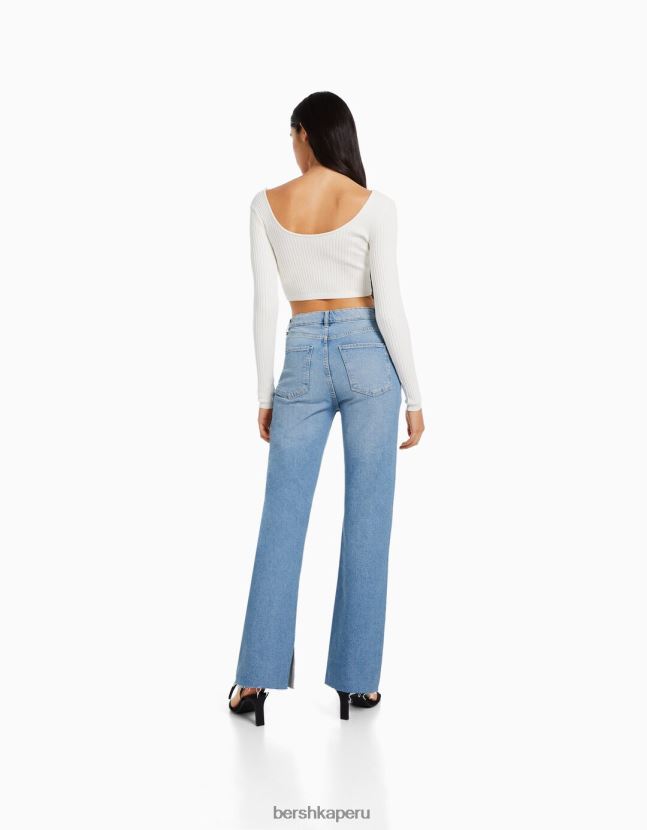 azul claro Bershka mujer vaqueros confort con abertura lateral 806J6B1991