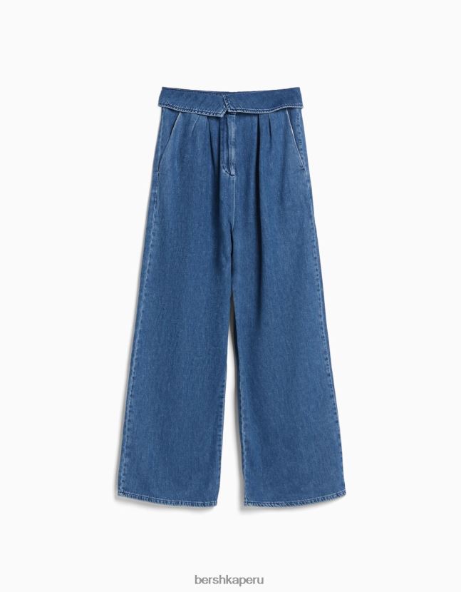 azul claro Bershka mujer vaqueros de sastre con detalle en la cintura 806J6B1539