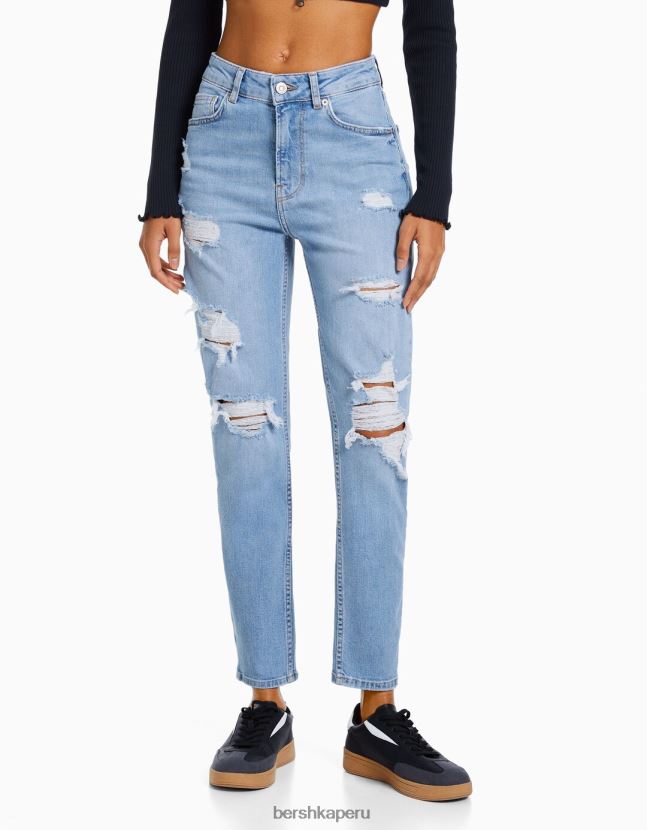 azul claro Bershka mujer vaqueros mom fit con rotos 806J6B1594