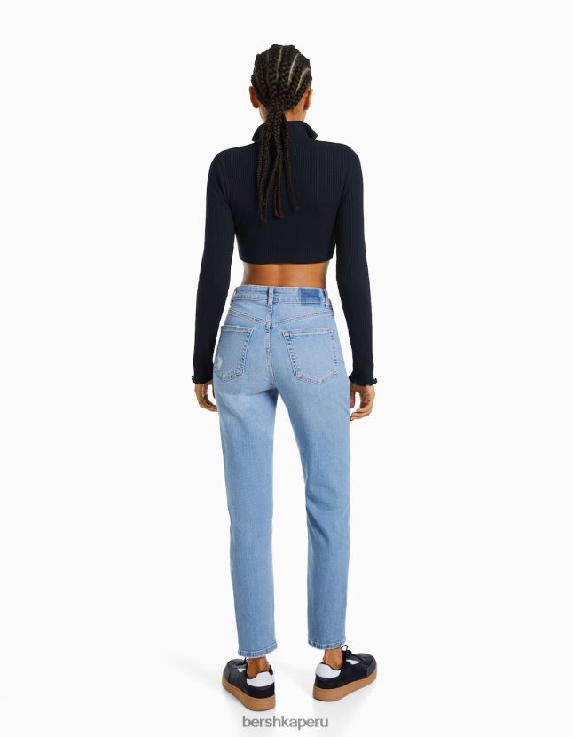 azul claro Bershka mujer vaqueros mom fit con rotos 806J6B1594