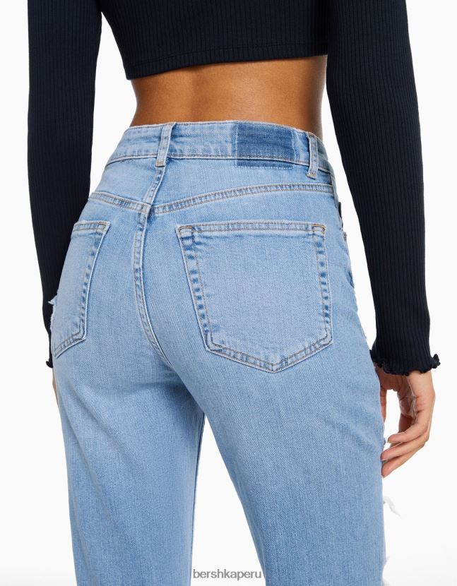 azul claro Bershka mujer vaqueros mom fit con rotos 806J6B1594