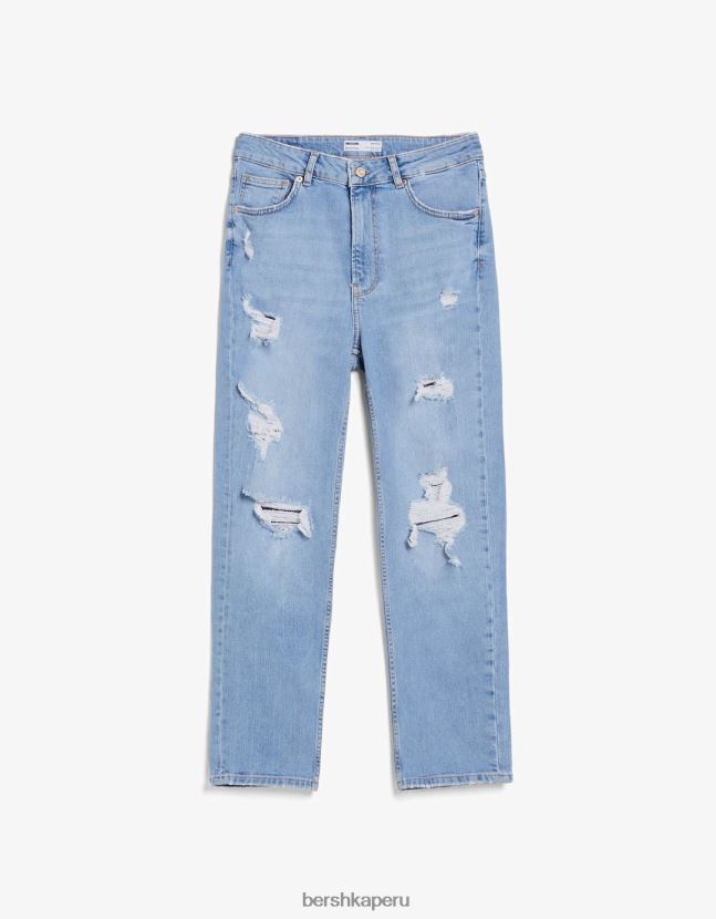 azul claro Bershka mujer vaqueros mom fit con rotos 806J6B1594