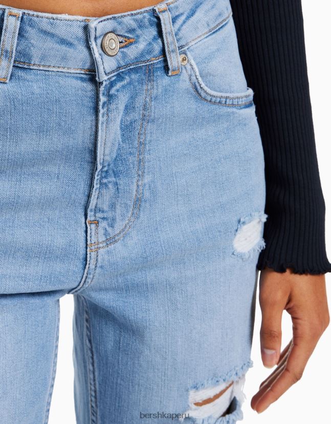 azul claro Bershka mujer vaqueros mom fit con rotos 806J6B1594