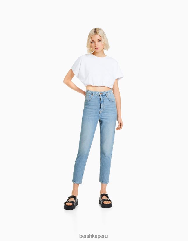 azul claro Bershka mujer vaqueros mom slim de corte cómodo 806J6B1521