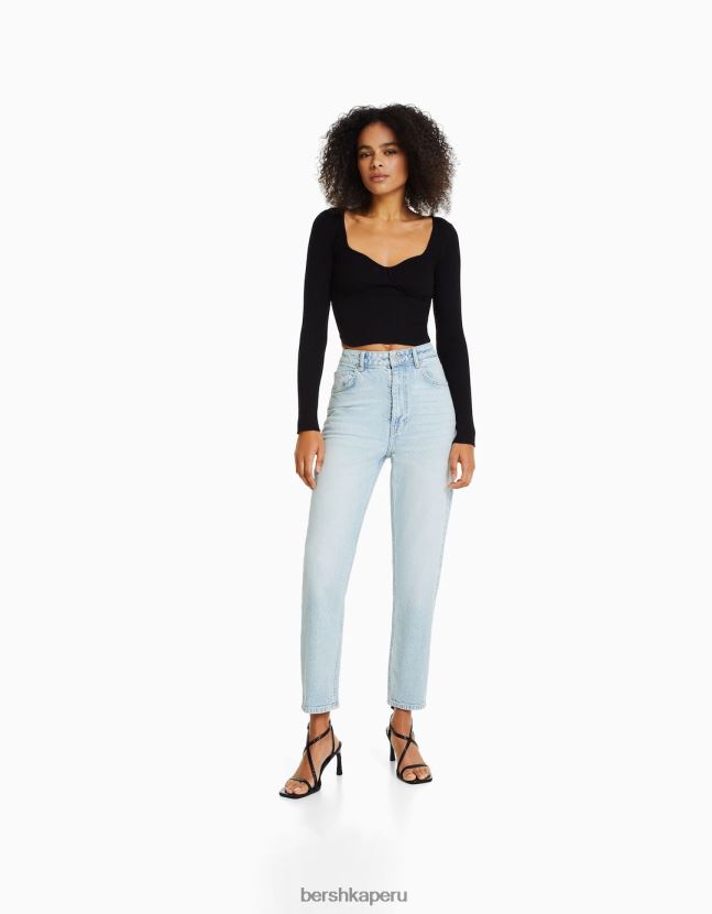 azul claro Bershka mujer vaqueros mom slim de corte cómodo 806J6B1985