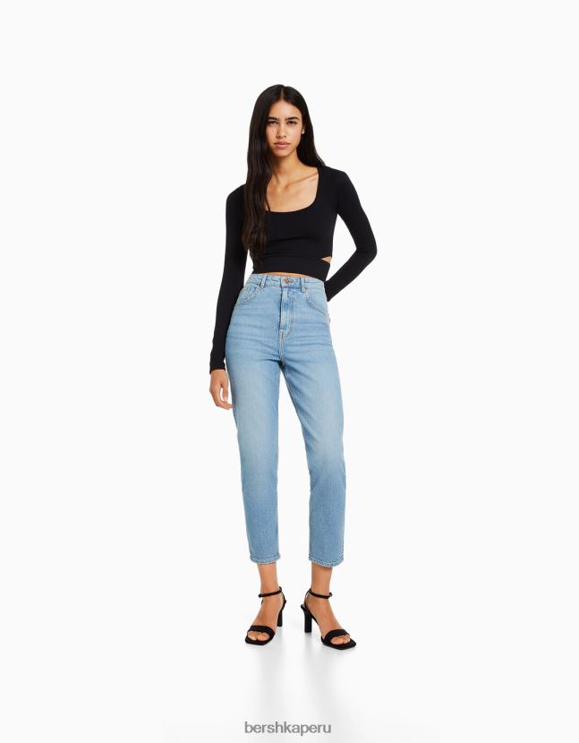azul claro Bershka mujer vaqueros mom slim de corte cómodo 806J6B1992