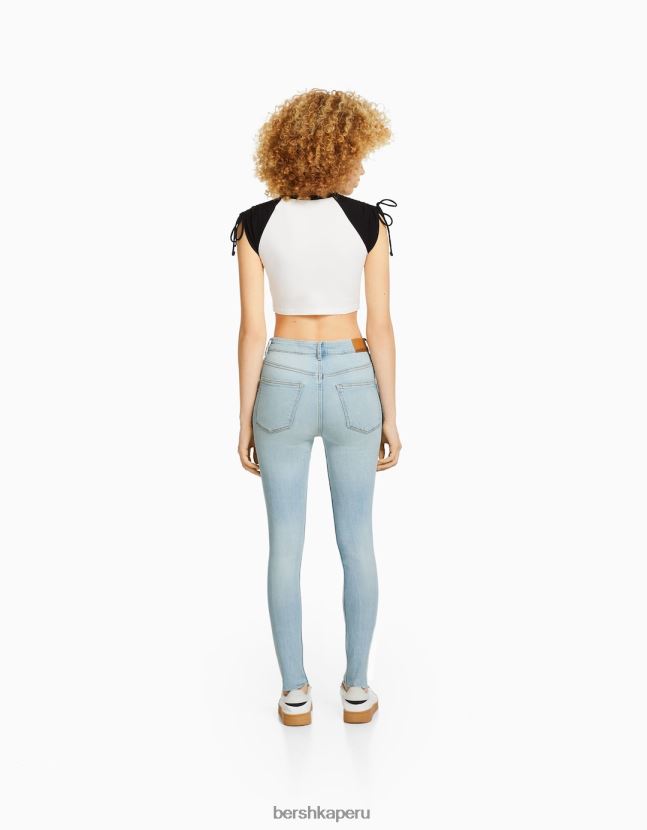 azul claro Bershka mujer vaqueros pitillo de tiro alto 806J6B1603