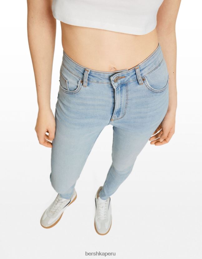 azul claro Bershka mujer vaqueros pitillo de tiro alto 806J6B1603