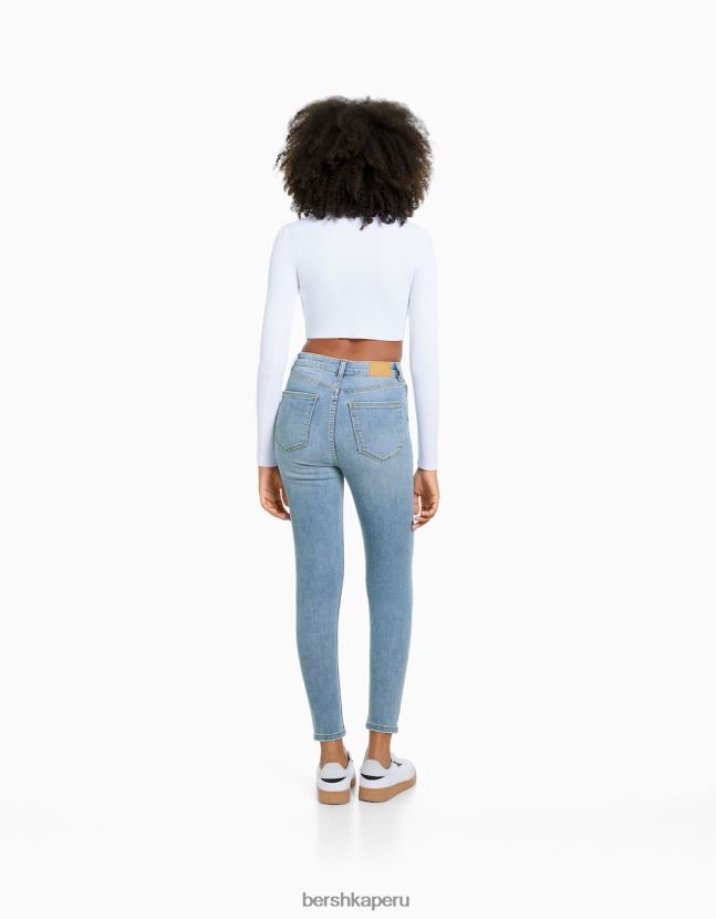 azul claro Bershka mujer vaqueros pitillo de tiro superalto 806J6B1503