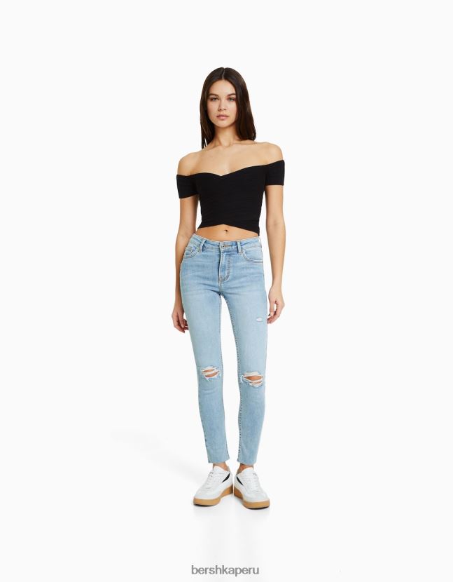 azul claro Bershka mujer vaqueros pitillo vintage de tiro bajo 806J6B1597