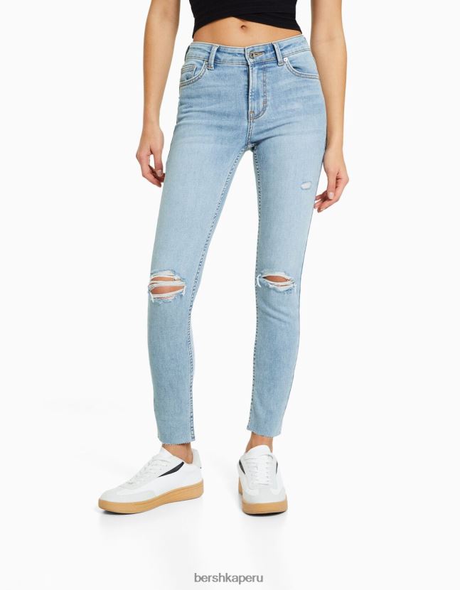 azul claro Bershka mujer vaqueros pitillo vintage de tiro bajo 806J6B1597