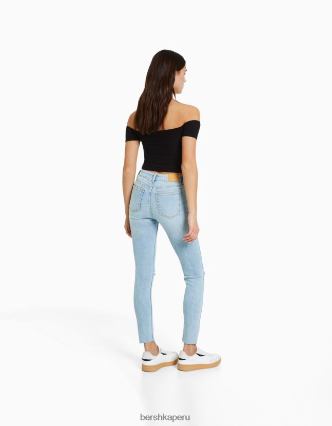 azul claro Bershka mujer vaqueros pitillo vintage de tiro bajo 806J6B1597