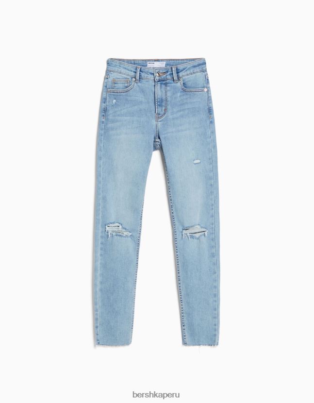 azul claro Bershka mujer vaqueros pitillo vintage de tiro bajo 806J6B1597
