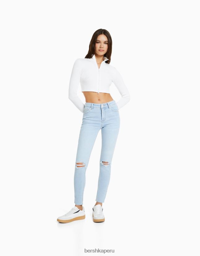azul claro Bershka mujer vaqueros pitillo vintage de tiro bajo 806J6B1599