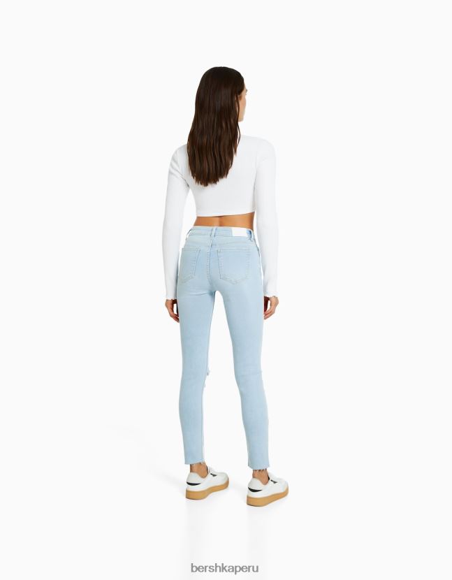 azul claro Bershka mujer vaqueros pitillo vintage de tiro bajo 806J6B1599