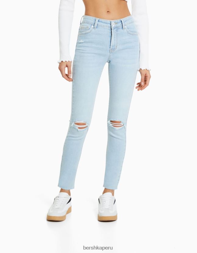 azul claro Bershka mujer vaqueros pitillo vintage de tiro bajo 806J6B1599