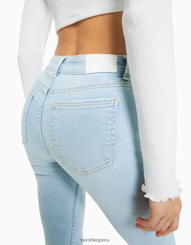 azul claro Bershka mujer vaqueros pitillo vintage de tiro bajo 806J6B1599