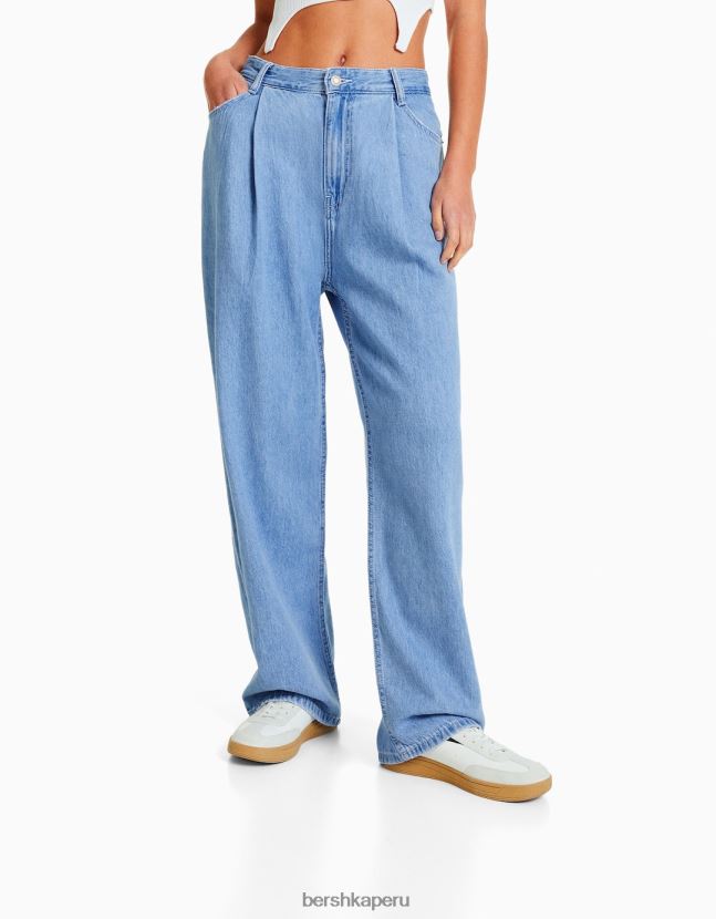 azul claro Bershka mujer vaqueros plisados ​​de los 90 806J6B1590