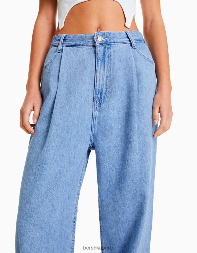 azul claro Bershka mujer vaqueros plisados ​​de los 90 806J6B1590