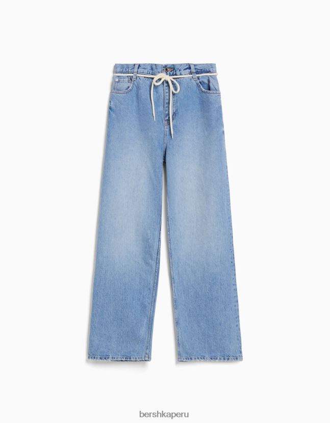 azul claro Bershka mujer vaqueros rectos con cintura elástica 806J6B1584