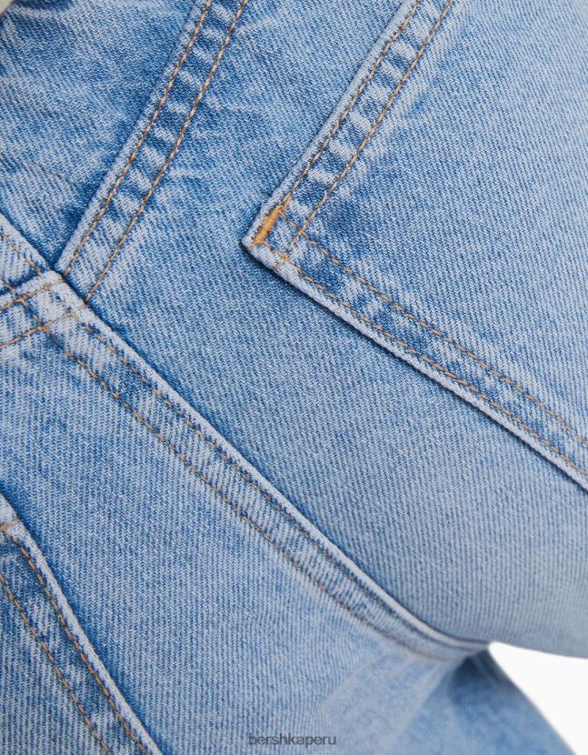 azul claro Bershka mujer vaqueros rectos con cintura elástica 806J6B1584