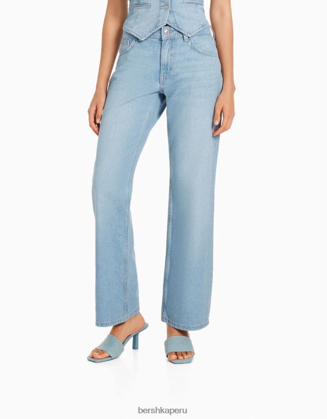 azul claro Bershka mujer vaqueros rectos con detalles de pedrería 806J6B1579