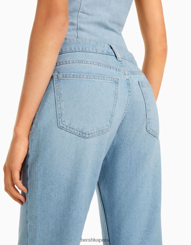 azul claro Bershka mujer vaqueros rectos con detalles de pedrería 806J6B1579