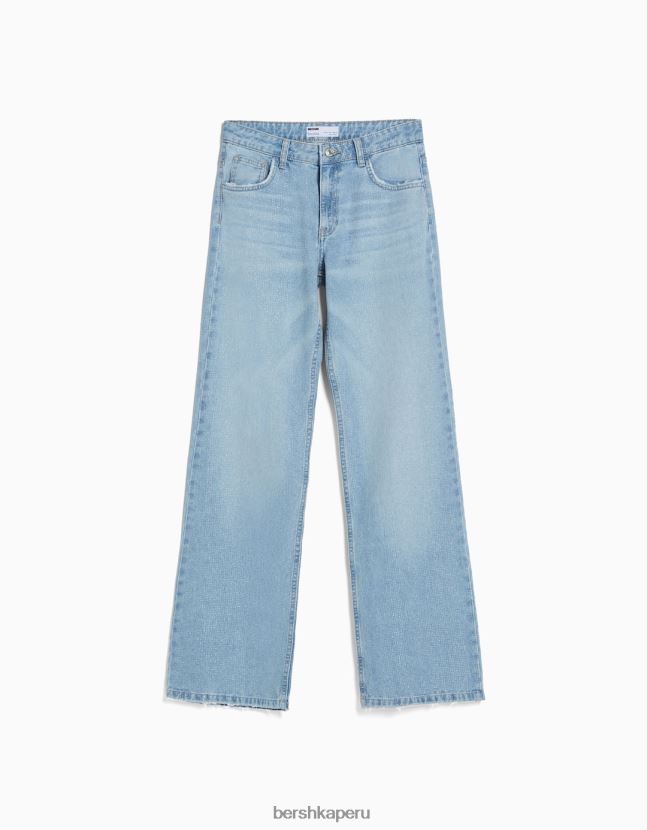 azul claro Bershka mujer vaqueros rectos con detalles de pedrería 806J6B1579