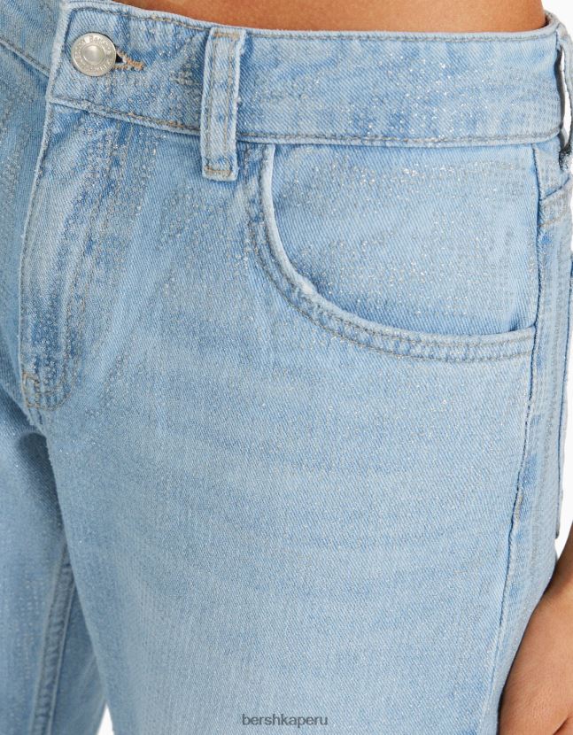 azul claro Bershka mujer vaqueros rectos con detalles de pedrería 806J6B1579