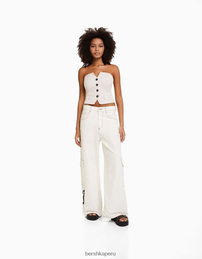 blanco Bershka mujer jeans súper holgados con bordados de los años 90 806J6B1576